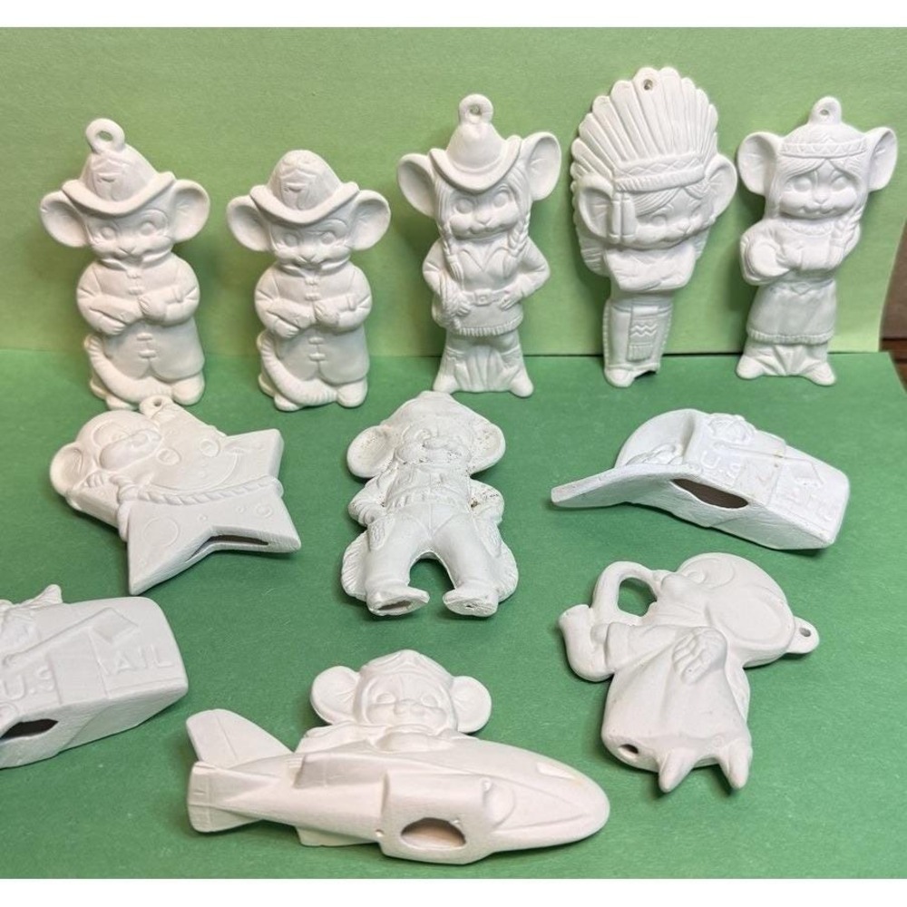 Lot of Christmas Mice Ornaments Ceramic Bisque Ready to Paint Mouse READ